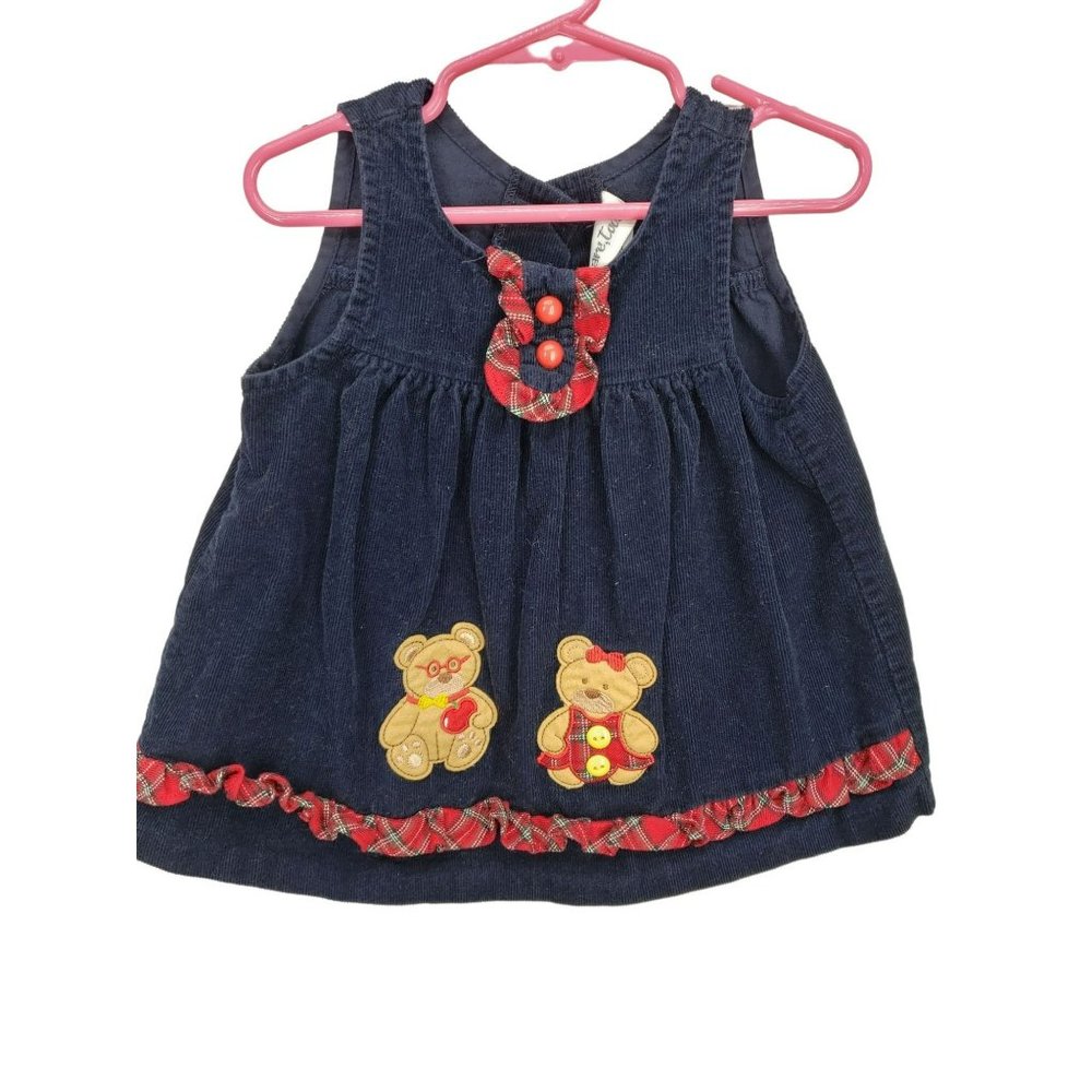 Vintage Girls Dress Rare Too Green Velvet Red Tartan Plaid Trim Size 12‎ months